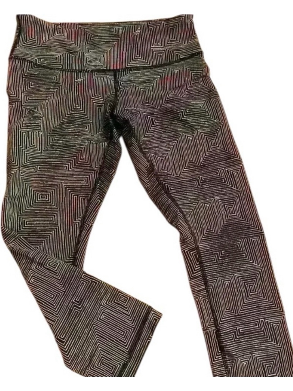 Lululemon Womens Thicker Crop leggings abstract maze print black white 6